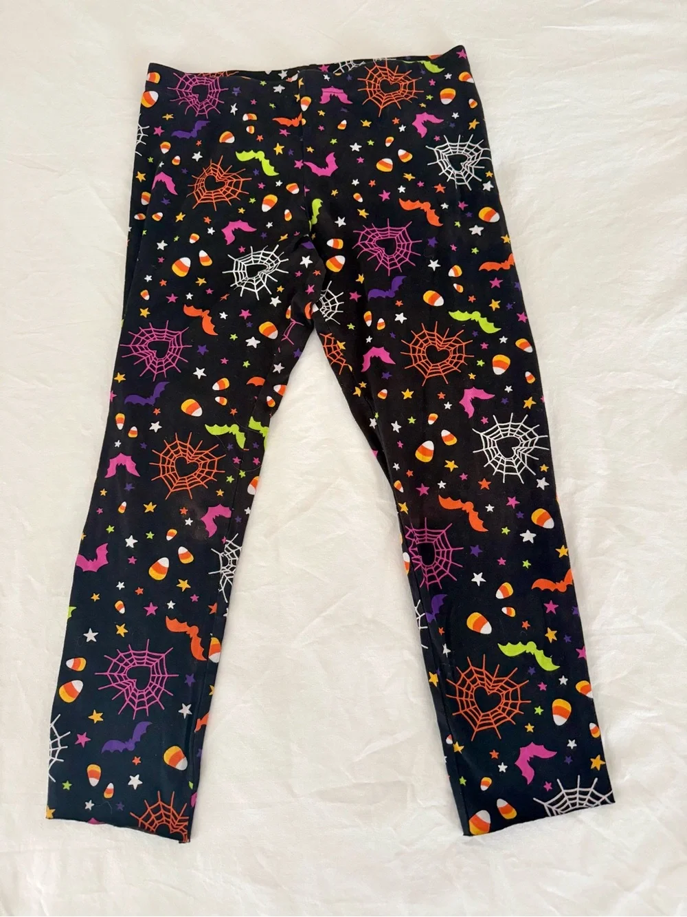 Way to Celebrate Girls Halloween Cropped Leggings Spooky Bats Spiderwebs XXL